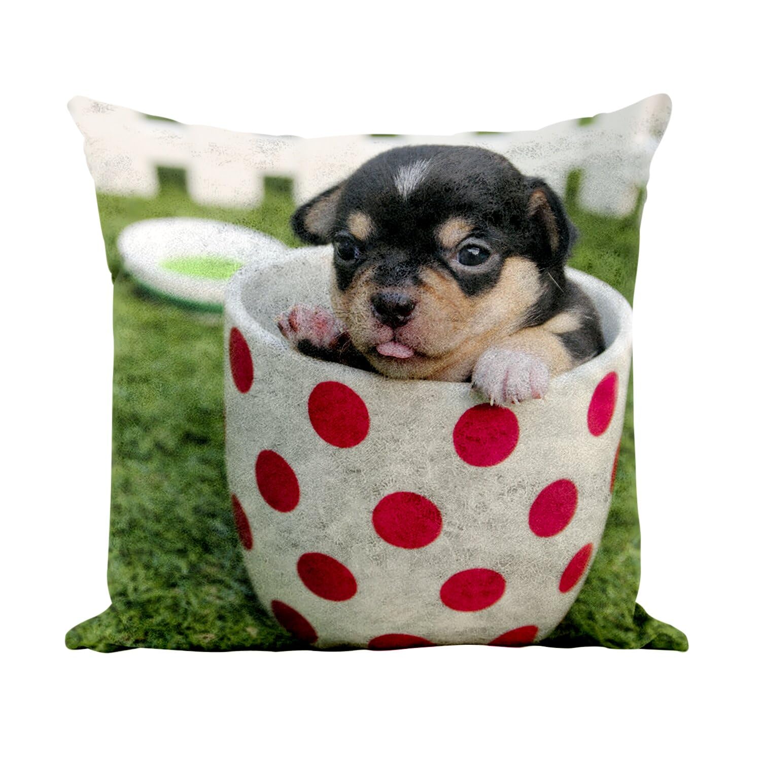 Coussin blanc motif chiot pour décorer un salon chaleureux