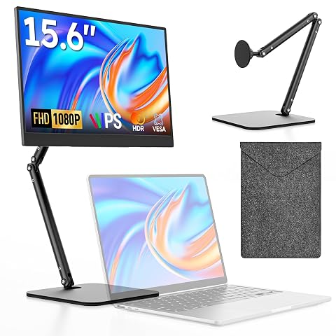 Portable Monitor 15 6 FHD 1080P IPS Travel Monitor for Laptop Foldable Stand Carry Case Included USB-C Screen