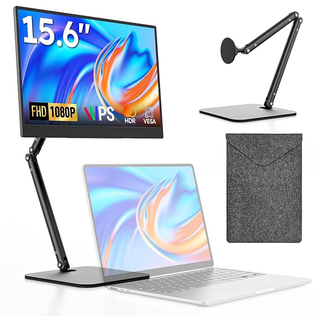 Portable Monitor 15 6 FHD 1080P IPS Travel Monitor for Laptop Foldable Stand Carry Case Included USB-C Screen