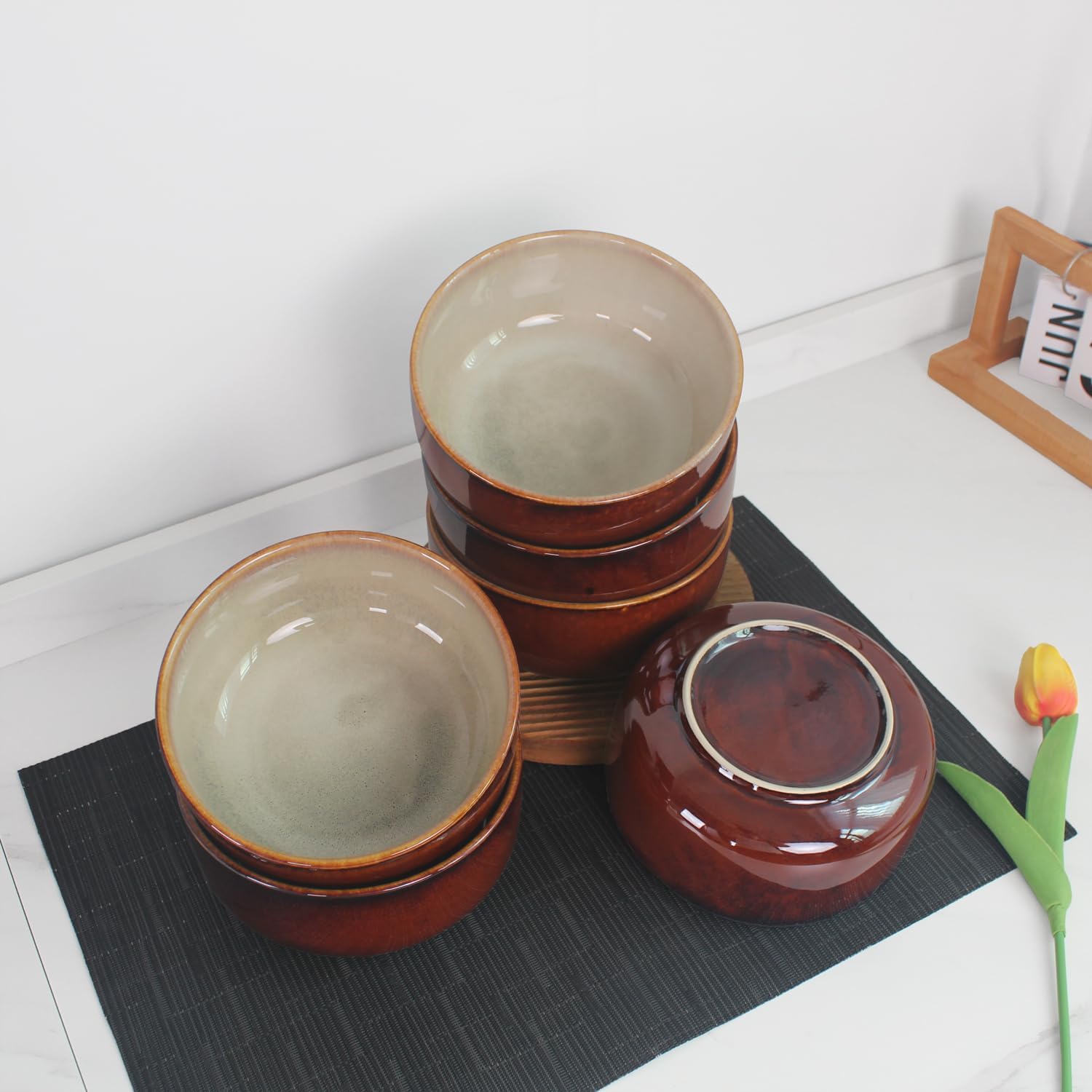 Ceramic Cereal Bowls Set, 22 Ounce, for dip, Soup, Salad, Pasta, Oatmeal, Ramen Bowls Set of 6 - Rice Dessert Cream Bowls Set - Chip Resistant Dishwasher Microwave Safe, 6.1 Inch