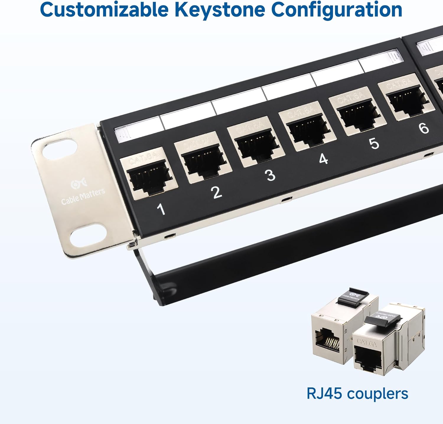 Cable Matters 1U 19-Inch 24-Port 10Gbps Cat6A Ethernet Patch Panel with Inline Keystone and Cable Management Bar, Rackmount or Wall Mount RJ45 Patch Panel