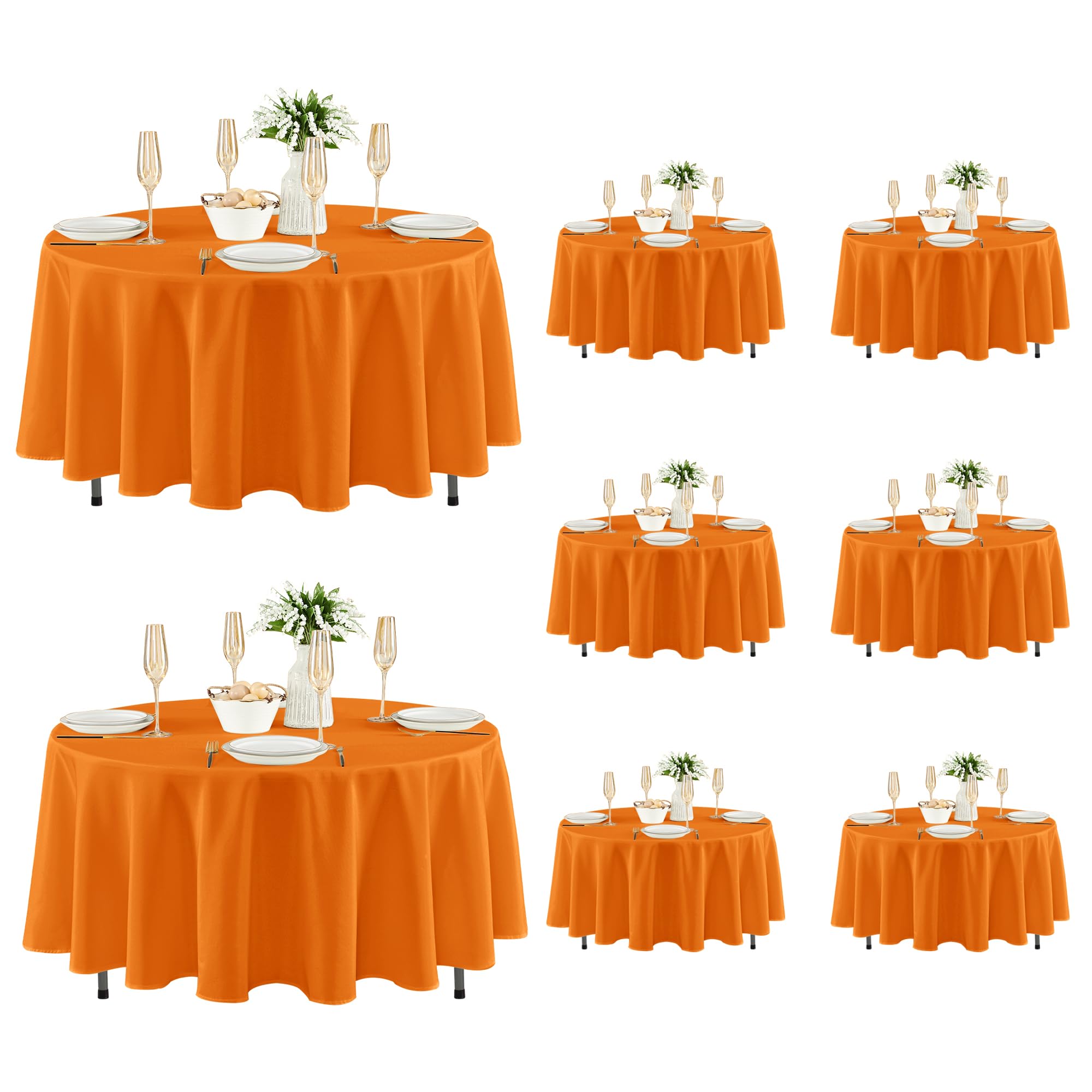 Fitable 8 Pack Orange Tablecloths 84 Inch Round for 36"-60" Tables