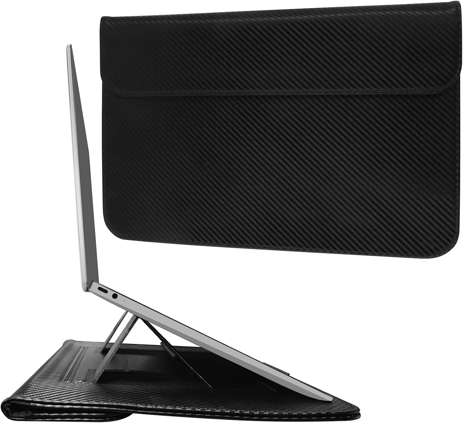 JXE JXO Faraday Bag for Laptops & Tablets, 16 Inch Laptop Sleeve Case with Laptop Stand, 2 Stand Modes, Slim Waterproof PU Leather Sleeve Cover Anti-Tracking Signal Blocking Pouch, Black