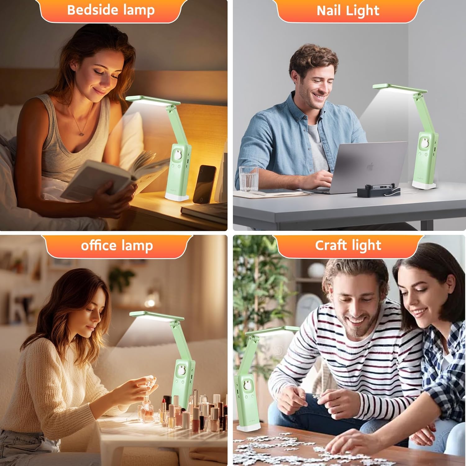 VAVOFO Cordless Desk Lamp, 6000mAh Battery Powered Desk Lamp, Foldable Desk Lamps, Three Color Temperatures, USB C Rechargeable, Ideal Cute Desk Accessory for Students and Home Offices