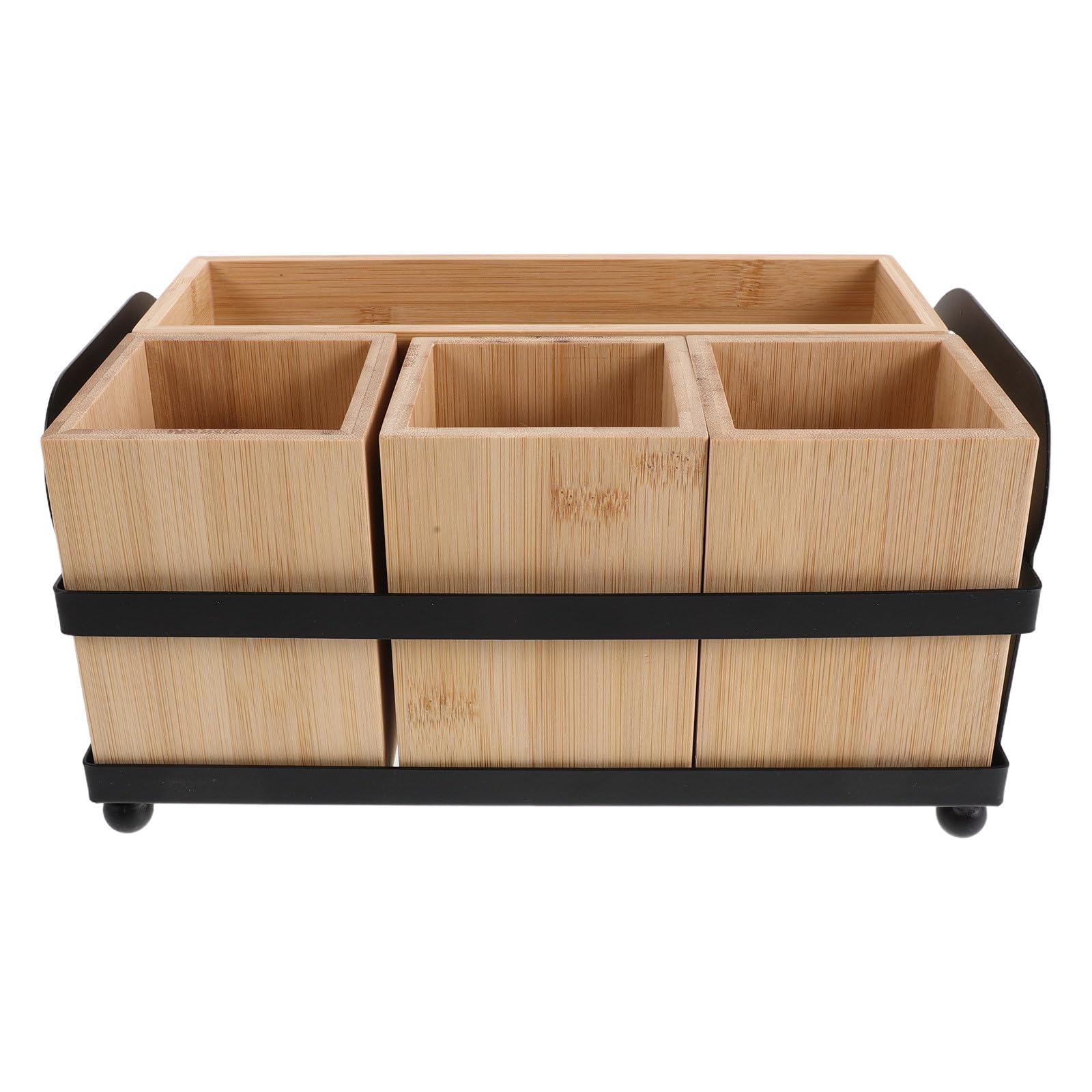 SHINEOFI Porte-couverts en Bois et Fer à 4 Compartiments avec Poignées