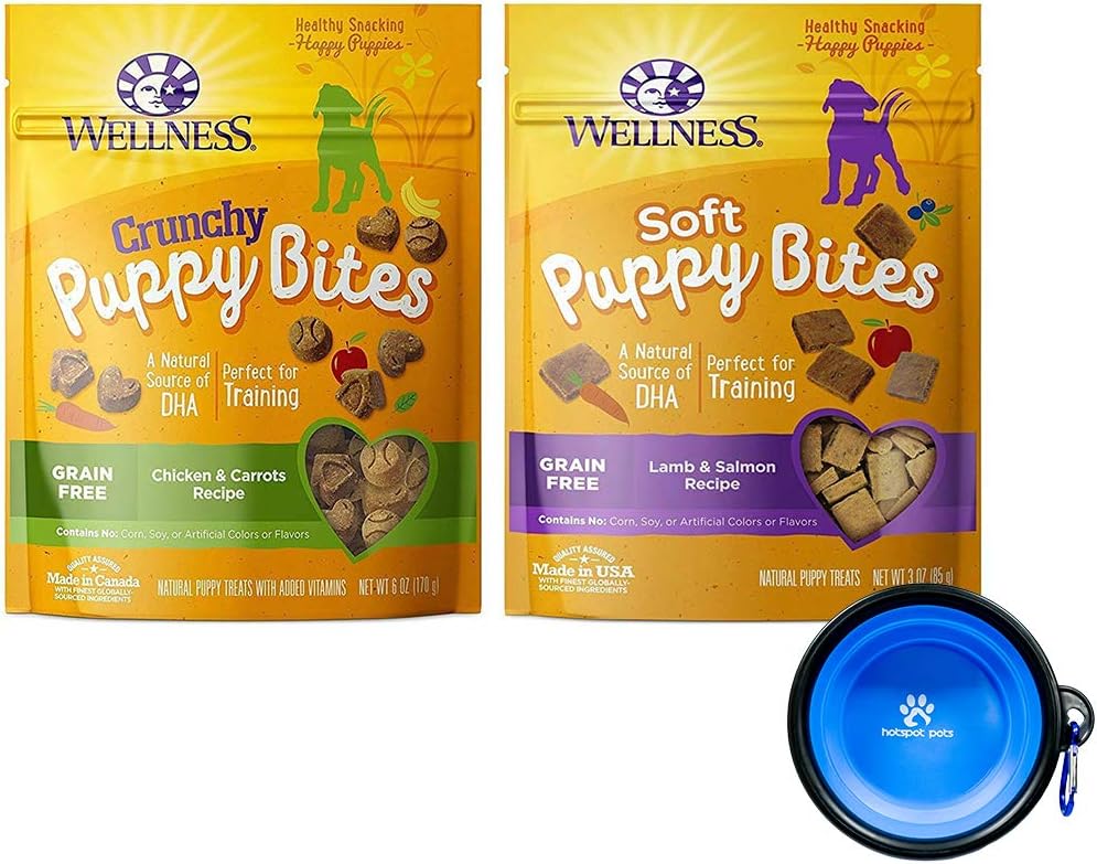 Wellness Puppy Bites for Dogs Variety Bundle 2 Pack (Lamb Salmon & Chicken Carrots)