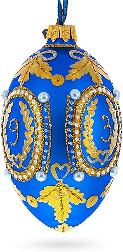 Miniatura 2 de 1893 Cáucaso en cristal de huevo real azul adorno 4 pulgadas