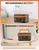 Vista 3 de Fiambrera eléctrica inalámbrica, calentador de alimentos autocalentable, fiambreras a batería con recipiente de 1 litro, lonchera térmica recargable