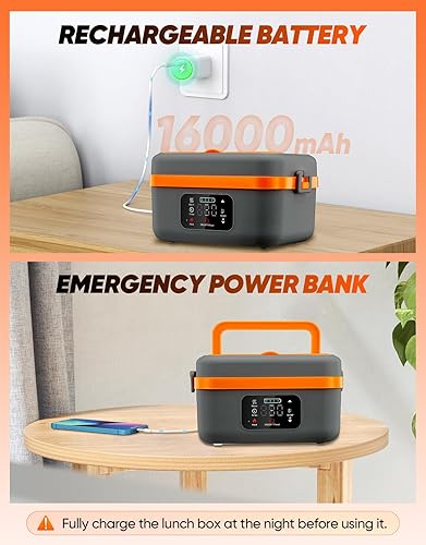 Miniatura 3 de Fiambrera eléctrica inalámbrica, calentador de alimentos autocalentable, fiambreras a batería con recipiente de 1 litro, lonchera térmica recargable