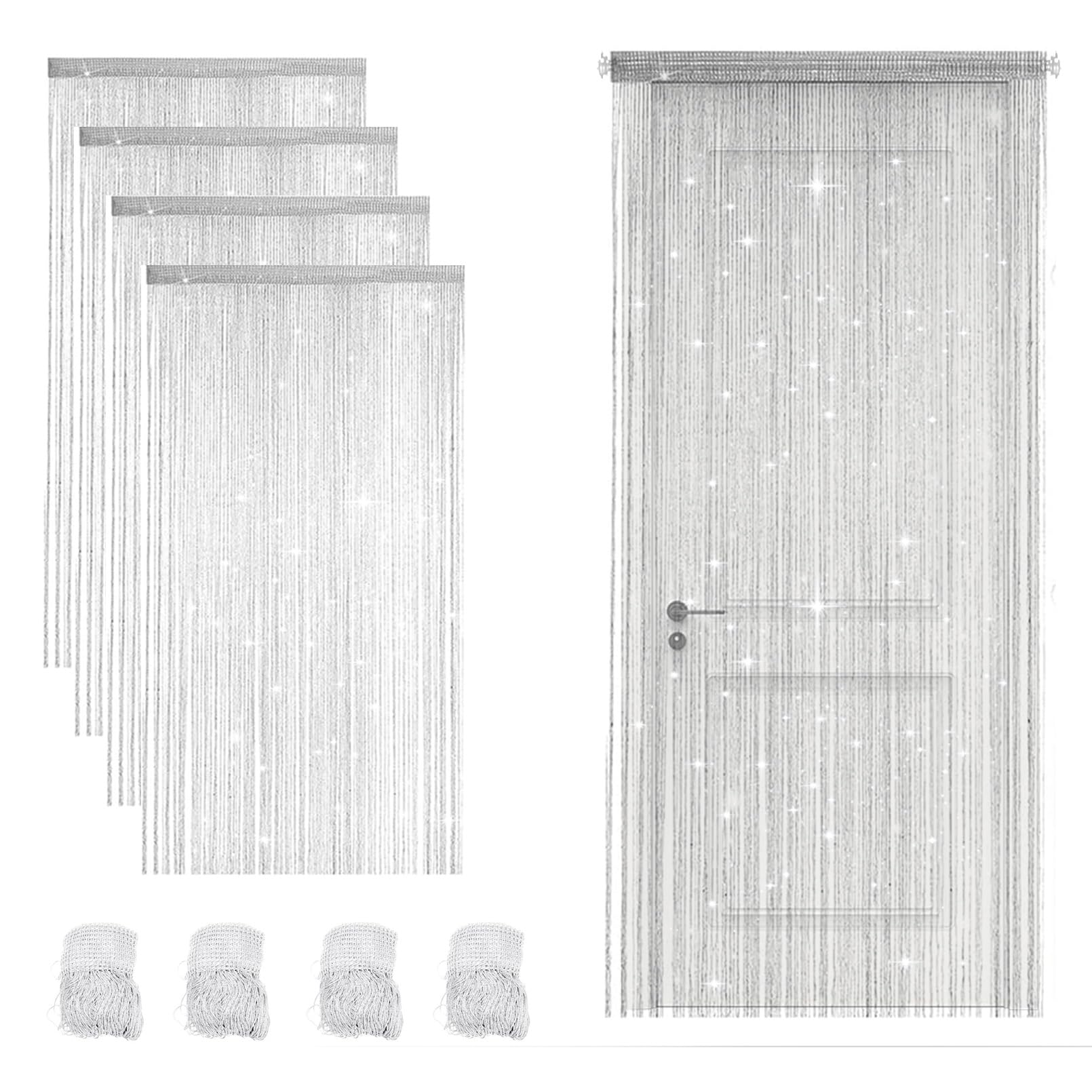 Cortina de perlas para decoración de puertas y ventanas con flecos brillantes de 100 x 200 cm