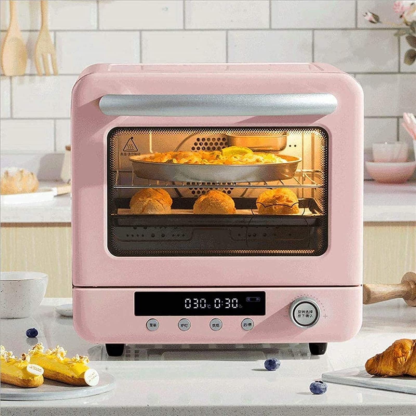Horno eléctrico de Mesa Mini Horno eléctrico de 20 l, Horno de convección, hornos de 1300 W con función de Parrilla, Ideal para Oficina, Caravana y Dormitorio Estético y práctico