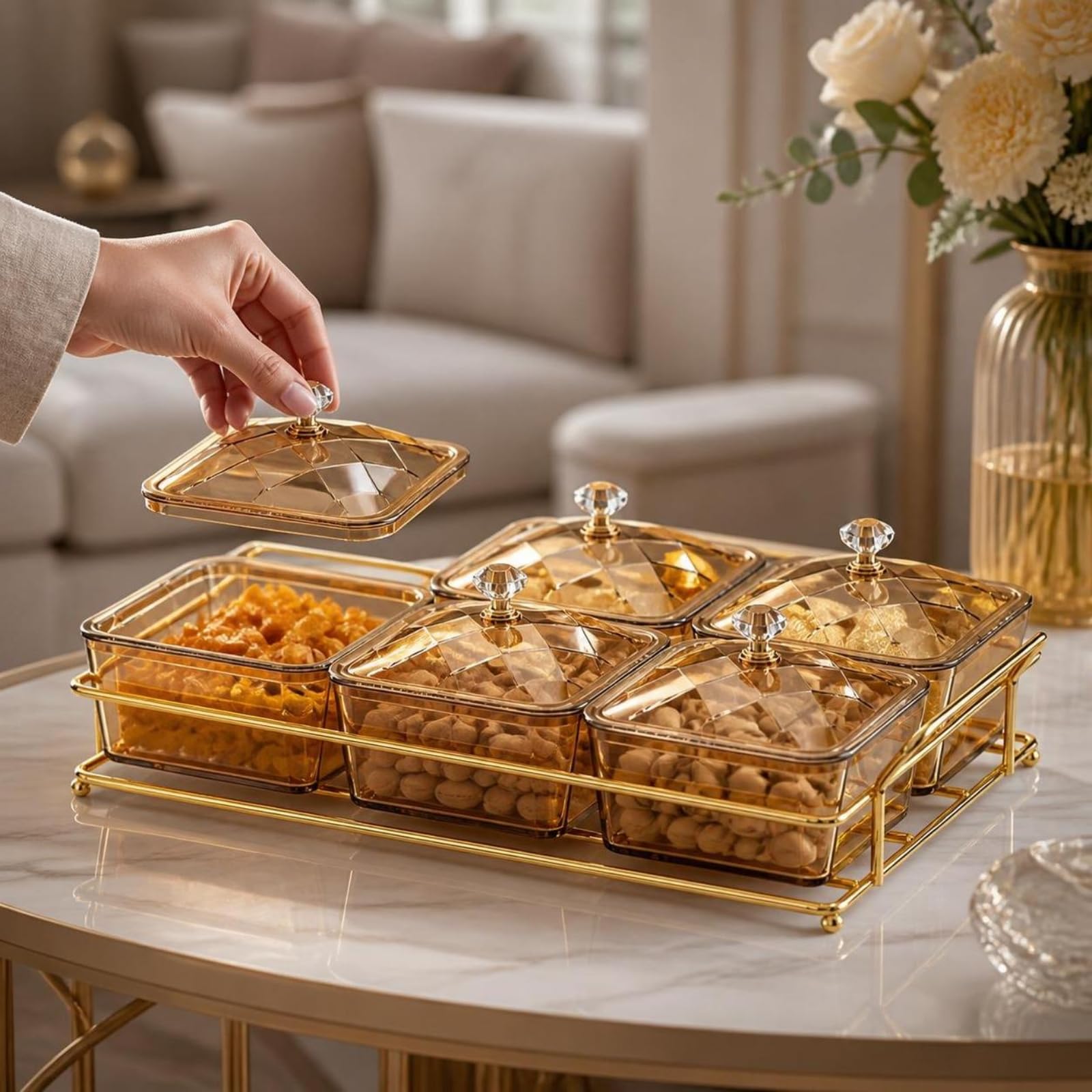 Leicht zu reinigen Box mit Fächern Transparent, Süßigkeiten-Organizer mit Fächern, abnehmbar, Snackschale Griff, für Buffet, Gastgeber