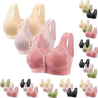 3 Pack Daisy Bras for Older Women Front Closure Bralette No Underwire Wireless Seniors Plus Size Comfort Push Up Everyday Bra