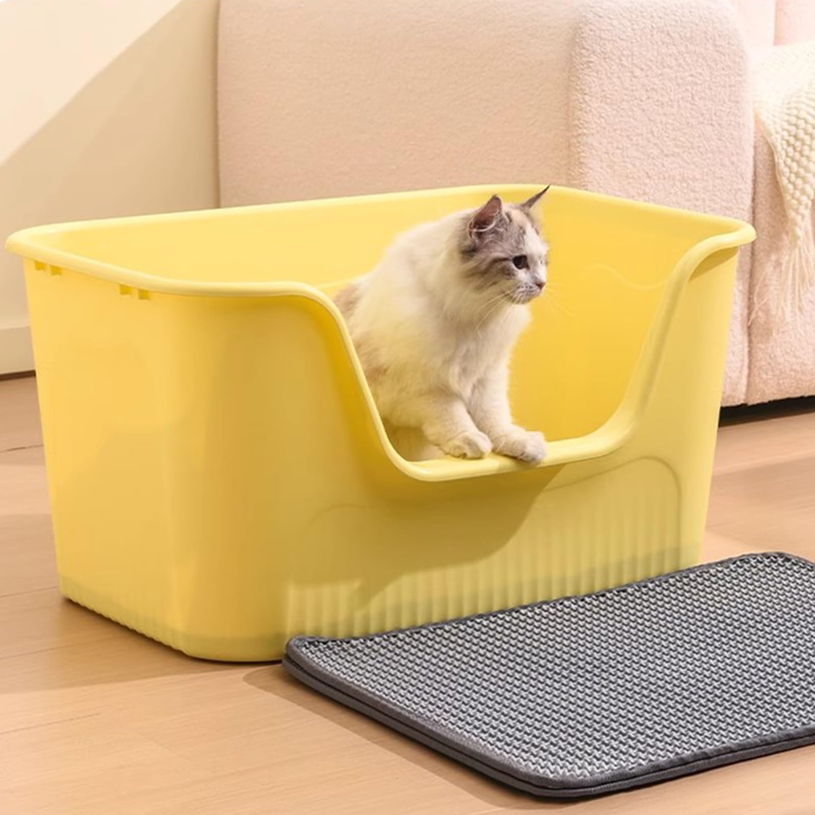 Bandejas esquineras para arena para gatos, caja de arena de lado alto, bandeja de arena superior abierta para excavadores activos y casas de varios gatos, fácil de limpiar