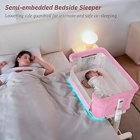 Vista 3 de Cuna mecedora para bebé moisés automático de noche color rosa, cuna eléctrica para bebé, 5 alturas, ajustable, para bebé, cuna mecedora automática