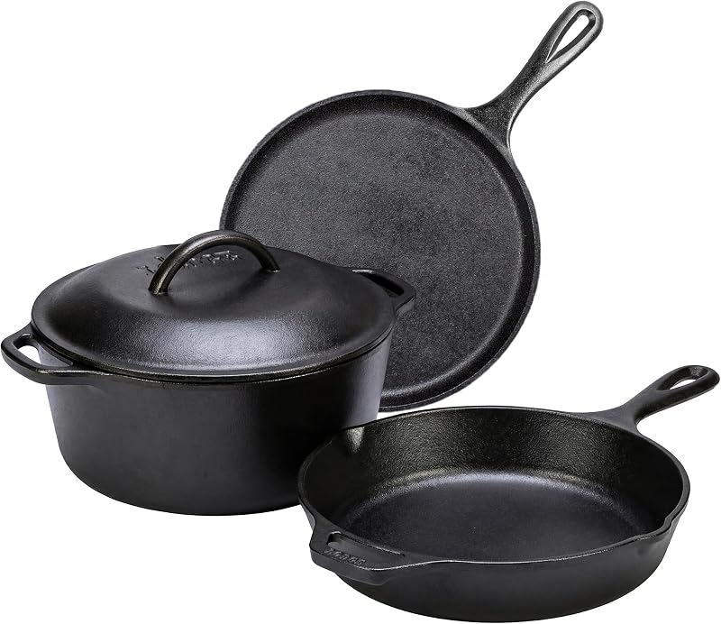 Cast Iron Set - 4-Piece Set - Pre-Seasoned Kitchen Set - Skillet, Griddle & Dutch Oven Included - PFAS-Free Non-Toxic Cookware | PFAS-Free Cast Iron Set Includes Skillets, Griddle & Dutch Oven for Non-Toxic Everyday Cooking, Made in USA