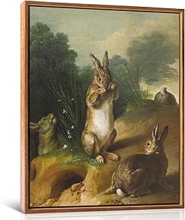 LHIUEM Easter Rabbits Wall Art (12”X16”)Bunny Extra Large Framed Wall Art Painting Hello Spring Art Frames for Wall Spring Botanical Bunnies Picture Framed Vintage Canvas Poster Gift for Kid Playroom