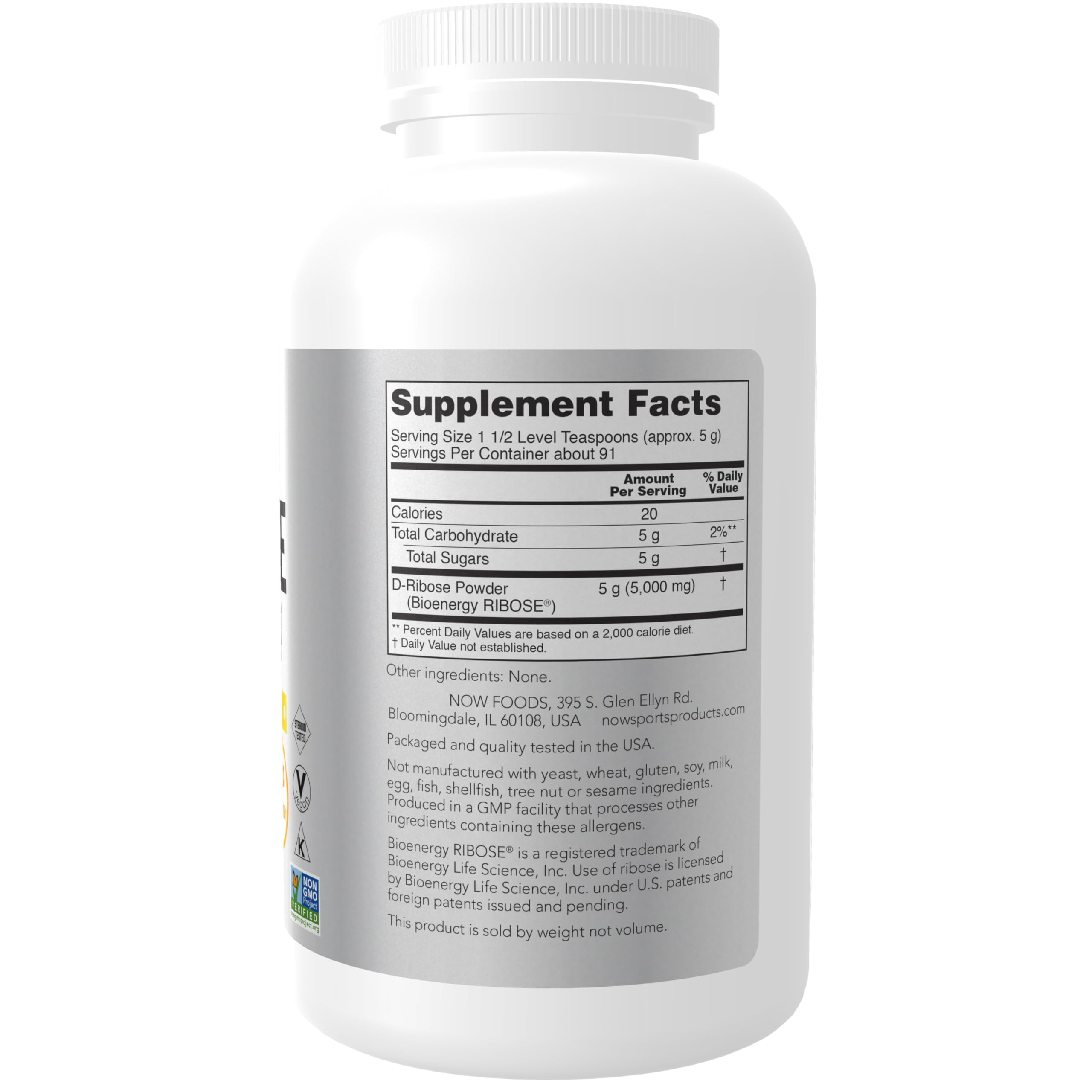 NOW Sports, D-Ribose Powder 5,000 mg, Energy Production*, 1 lb — Amazon image 2