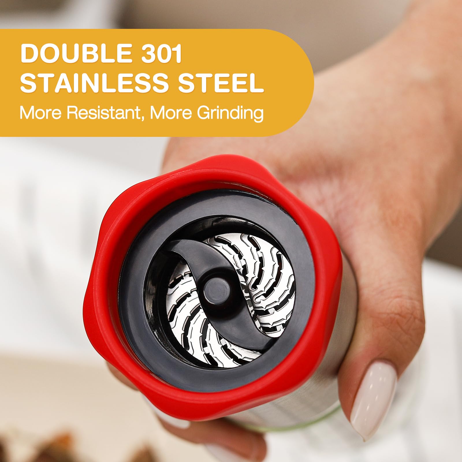 Vucchini Młynek do chili ze stali nierdzewnej i szkła, krajalnica chili do grubych przypraw i suchych chili, młynek do przypraw, młynek do ziół, mechanizm tnący