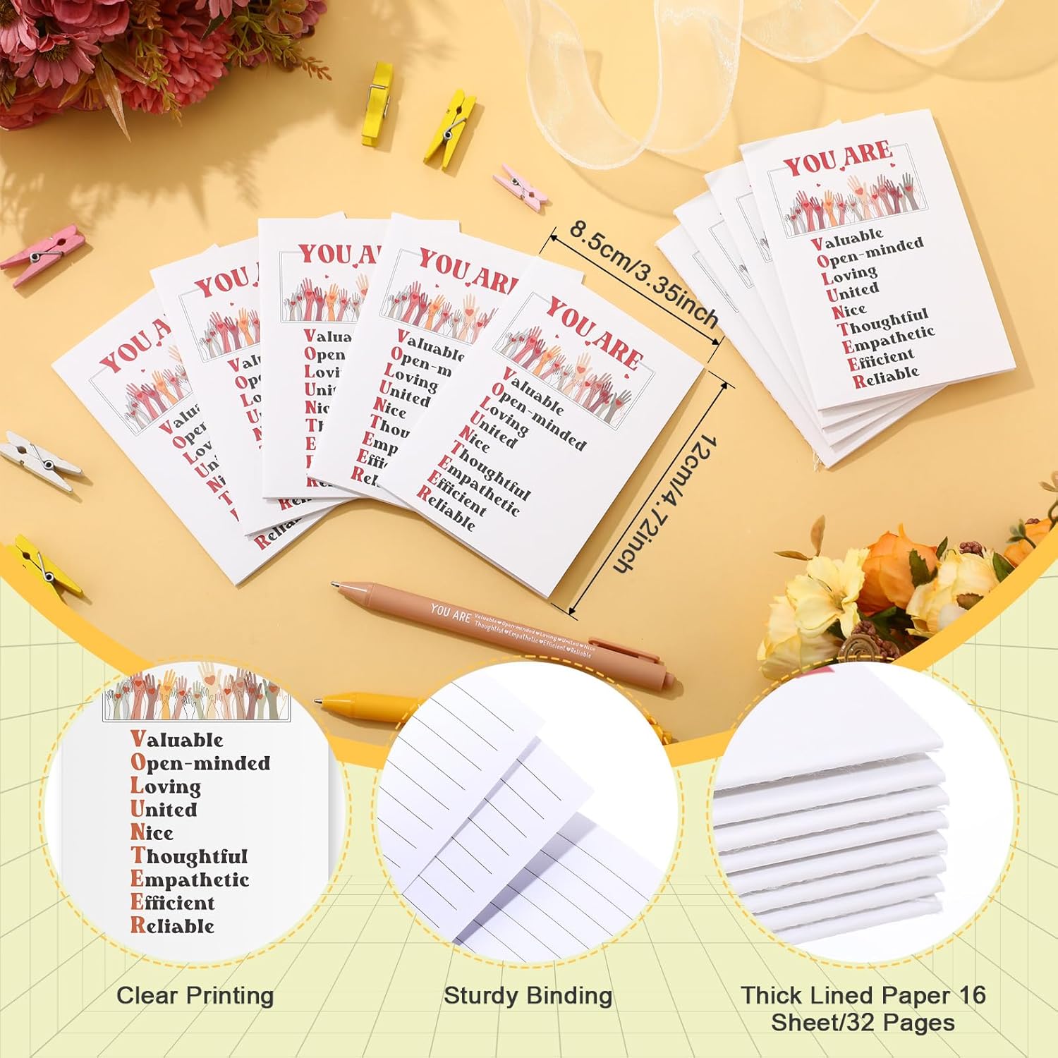 Eaasty 30 Sets Volunteer Appreciation Gifts Sets Ballpoint Pens Bulk Inspirational Notebooks with Bags for Social Volunteer Appreciation Month Employee Supplies
