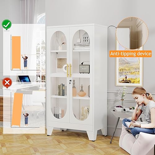 Miniatura 14 de Gabinete de almacenamiento de despensa negro de 61 pulgadas, armario de despensa de cocina con puertas y estantes de vidrio acrílico, con pie de