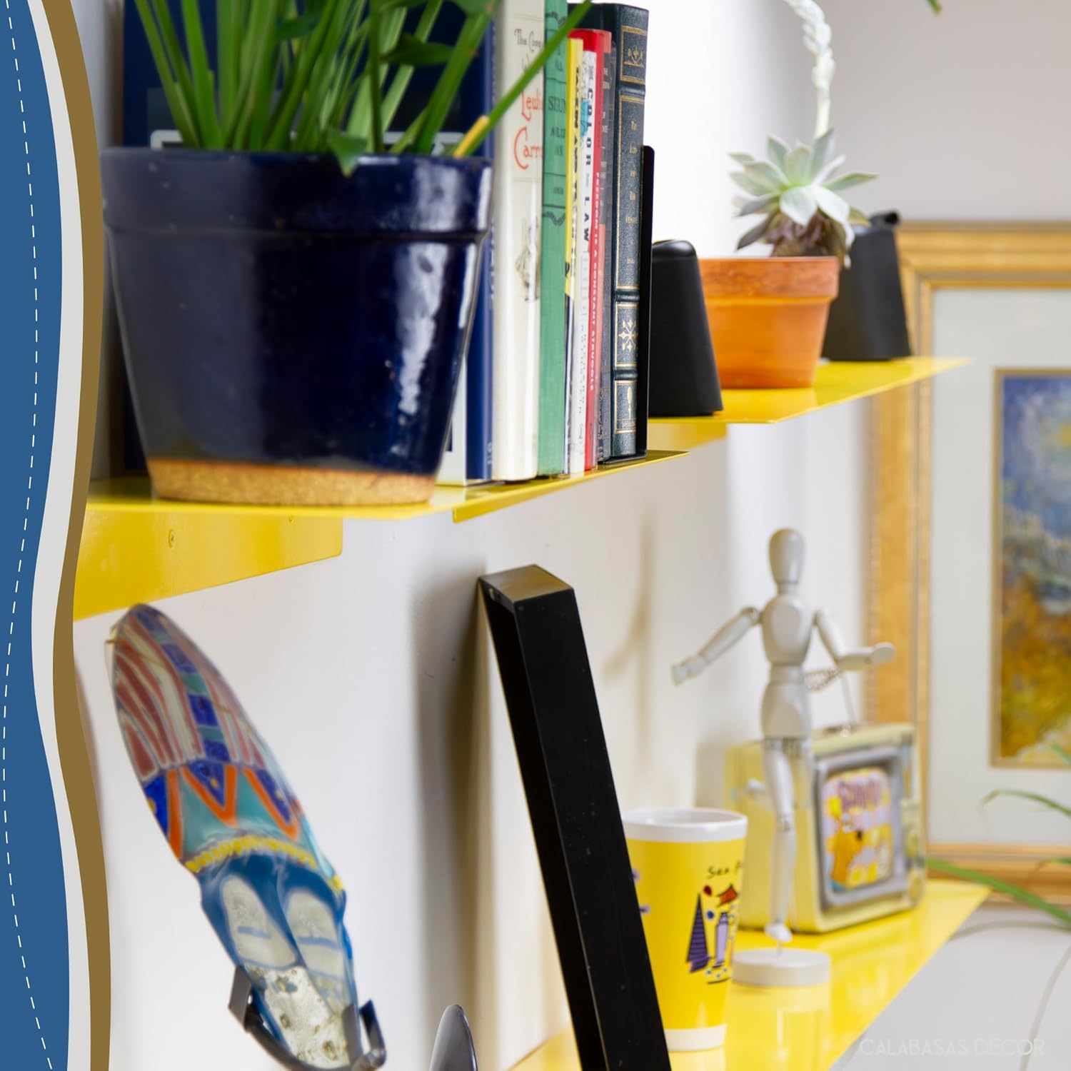 24x8 in Metal Floating Shelf Yellow Wall Mounted - Made in The USA - Bedroom, Living Room, Bathroom, Kitchen