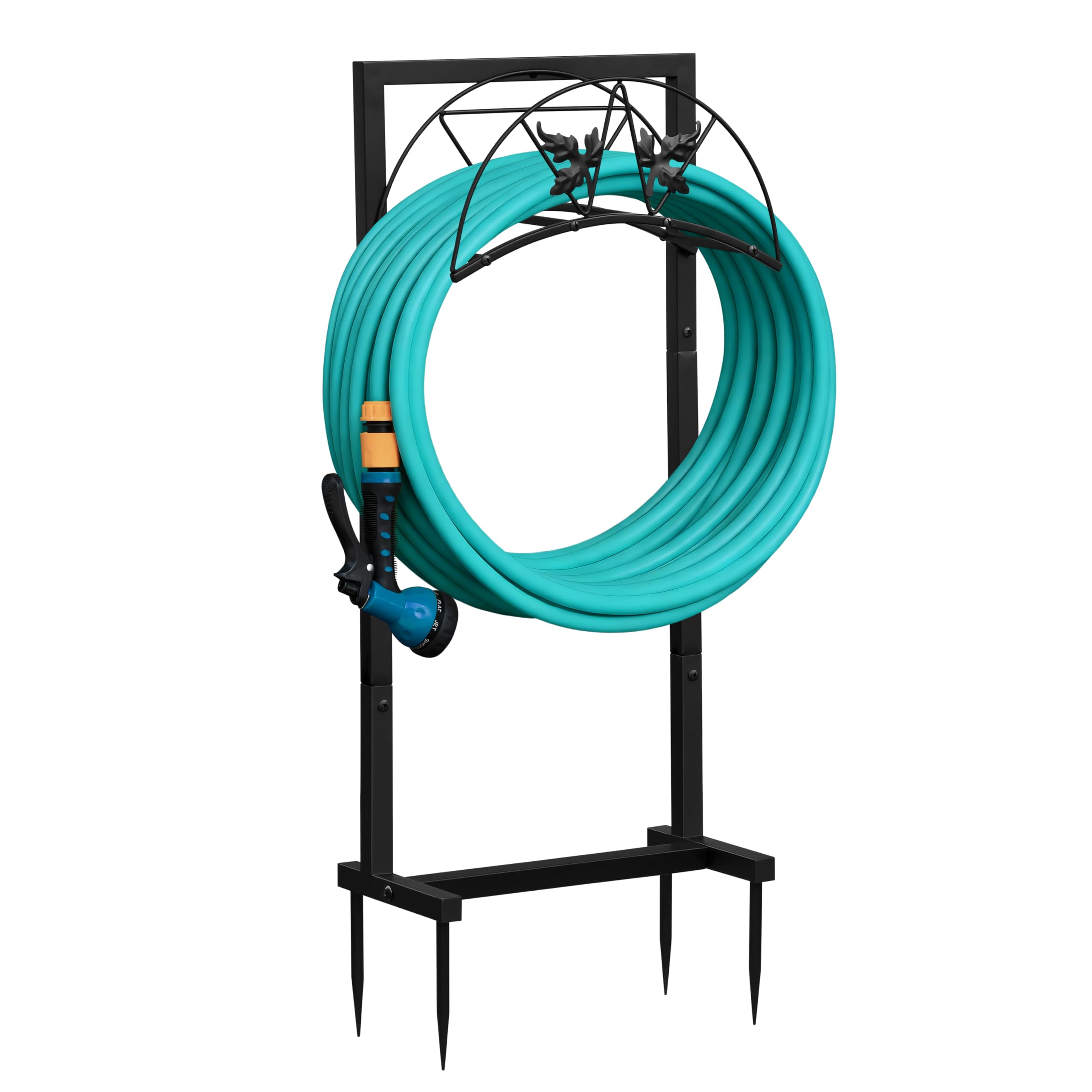 ATR ART TO REAL Soporte para manguera de jardín, colgador de manguera independiente con recubrimiento en polvo de acero, almacenamiento sin enredos y mantiene el patio ordenado, 100 cm de alto x 45 cm