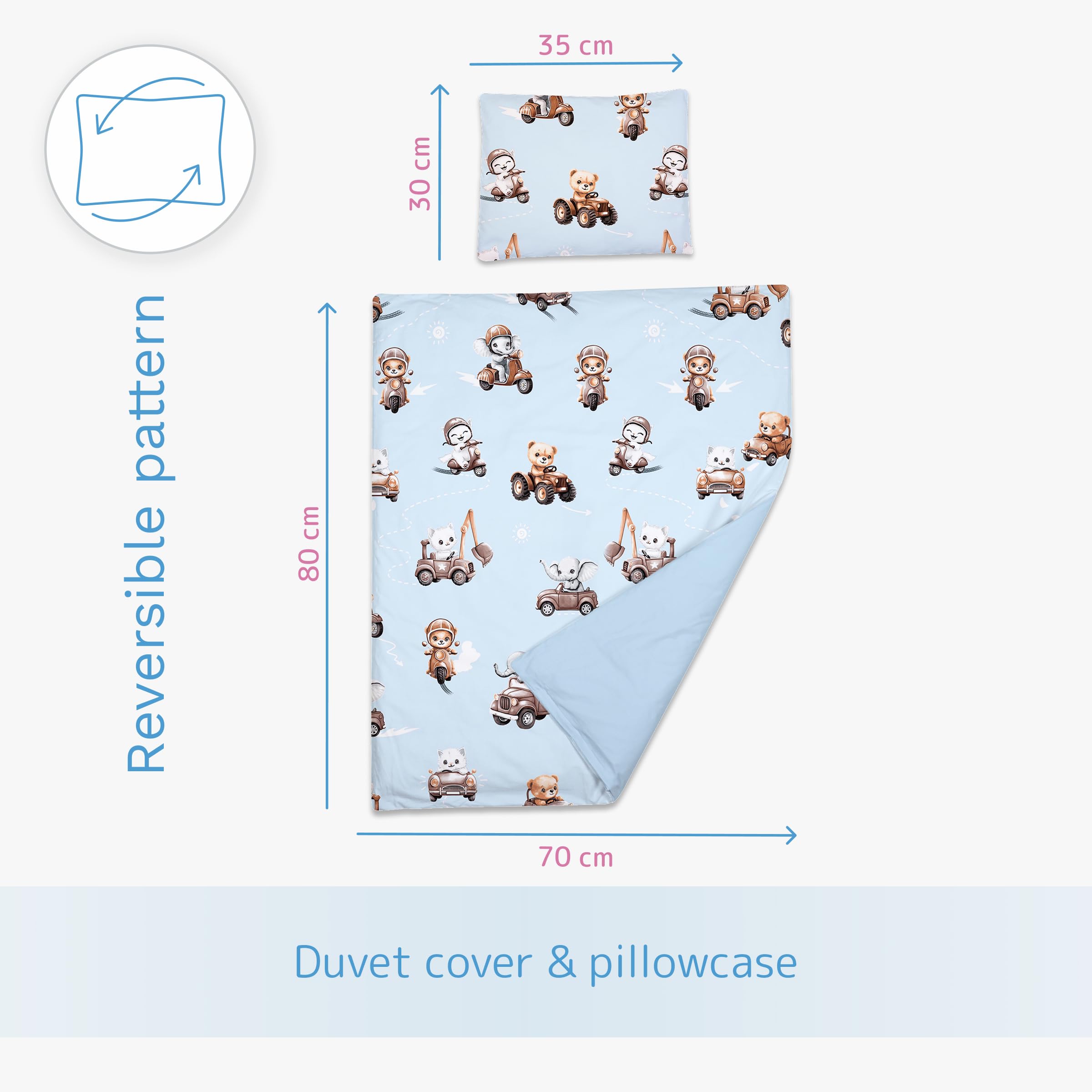 Baby Comfort 2 Piece Baby Kids Bedding Set 80x70 cm Duvet Cover & Pillowcase 12M+ (Animals in transport), 53 - Image 4