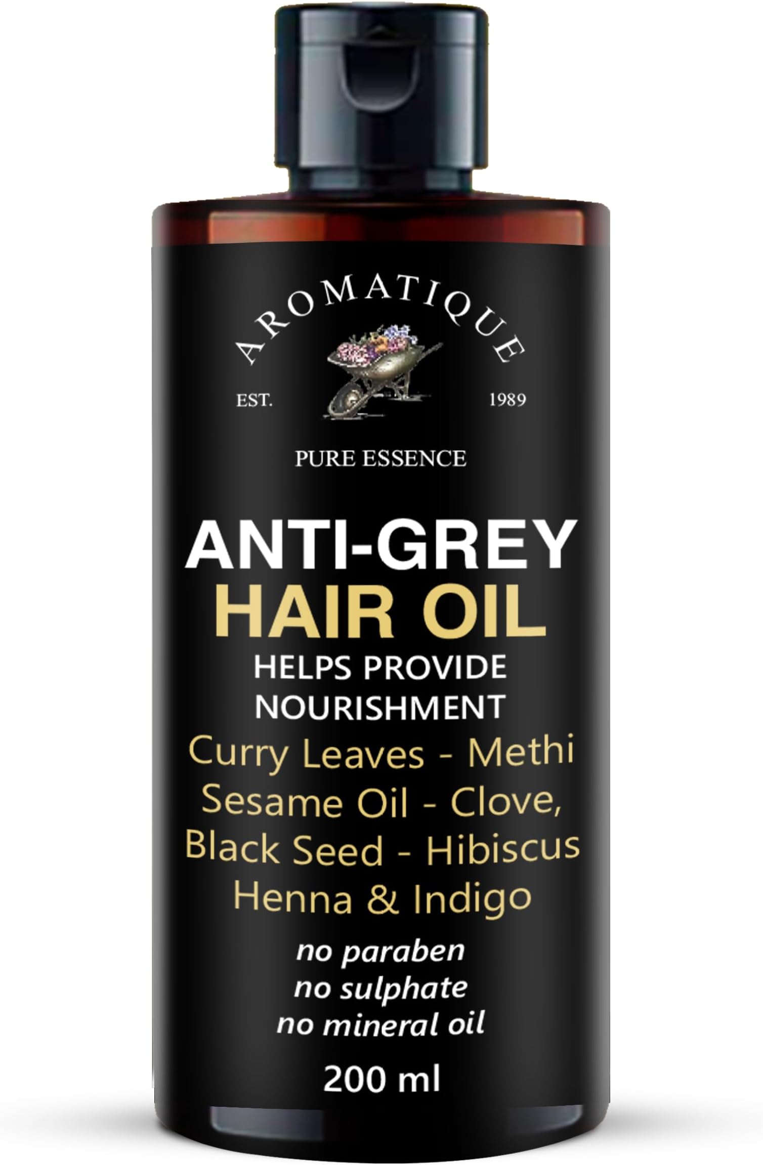 Aromatique Anti Grey Hair Oil for Premature Grey Hair | Ayurvedic Herbal Oil for White & Grey Hair | Natural Oil with Amla, Indigo & Coconut | Nourishing Hair Oil for Men & Women | 200ml