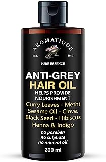 Aromatique Anti Grey Hair Oil | Herbal Blend with Coconut, Black Seed, Castor, Argan, Apricot, Almond, Grapeseed, Jojoba, Sesame, Henna, Indigo, Amla, Methi, Curry Leaves & Hibiscus | Nourishing Natural Hair Oil for Men & Women | 200ml