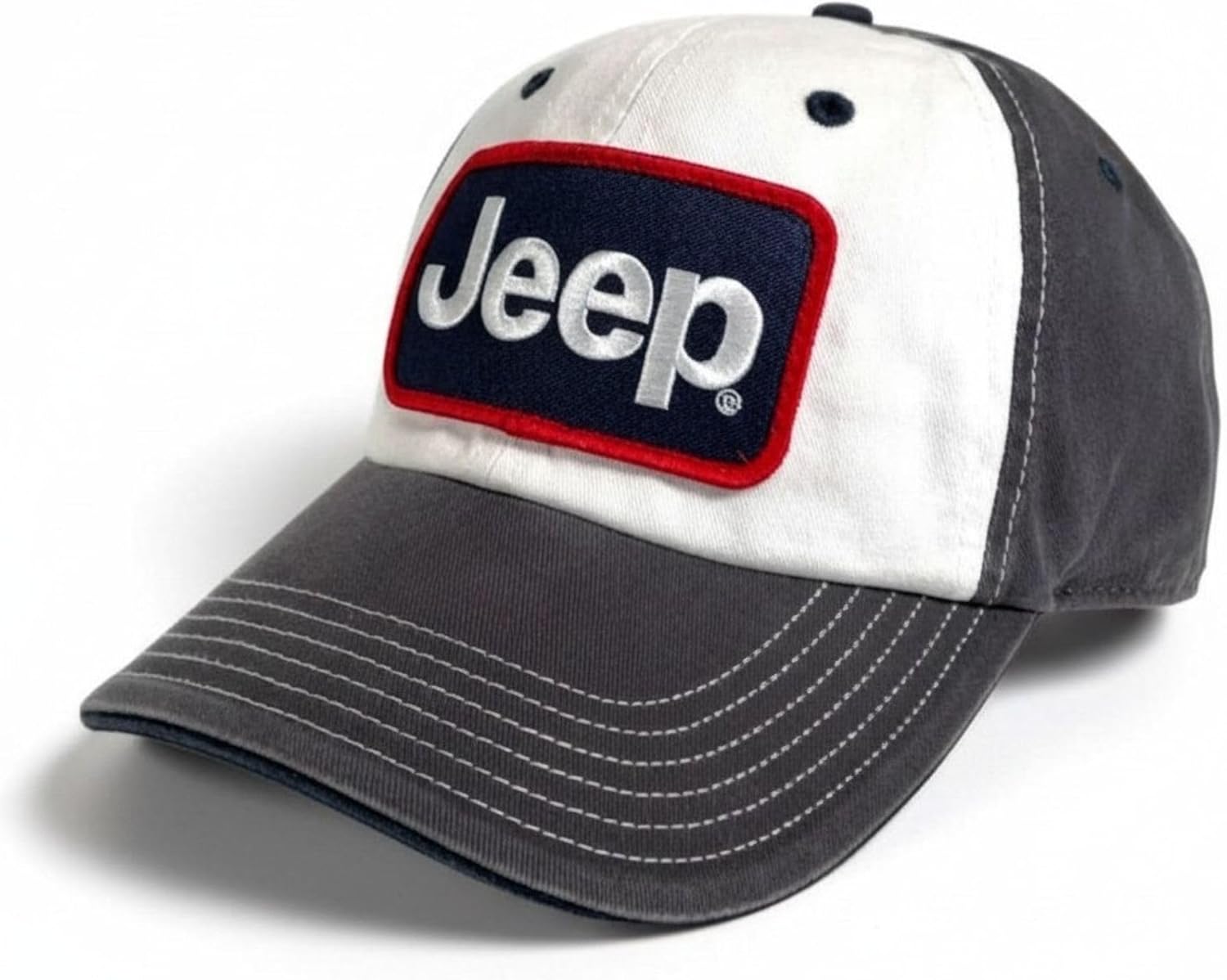 Jeep Patch Baseball Cap | White Charcoal Navy | Adjustable Velcro | Officially Licensed