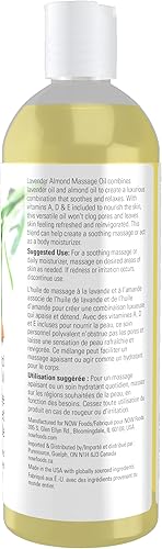 Miniatura 2 de NOW Foods Solutions, aceite de masaje de almendras y lavanda, mezcla con infusión de vitaminas, terapéutico y calmante, 16 onzas