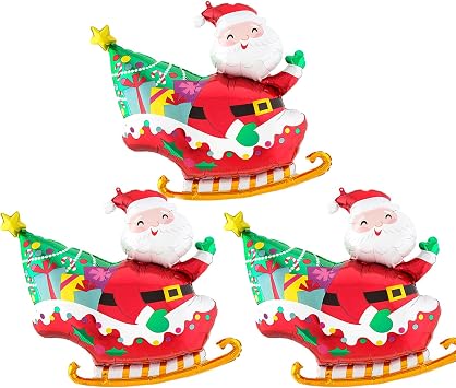 BELSITA 3pcs Christmas Sleigh Santa Claus Aluminum Foil Balloons Happy Santa Big Cute Cartoon Balloon Arch Kit for Christmas Party Supplies Accessories