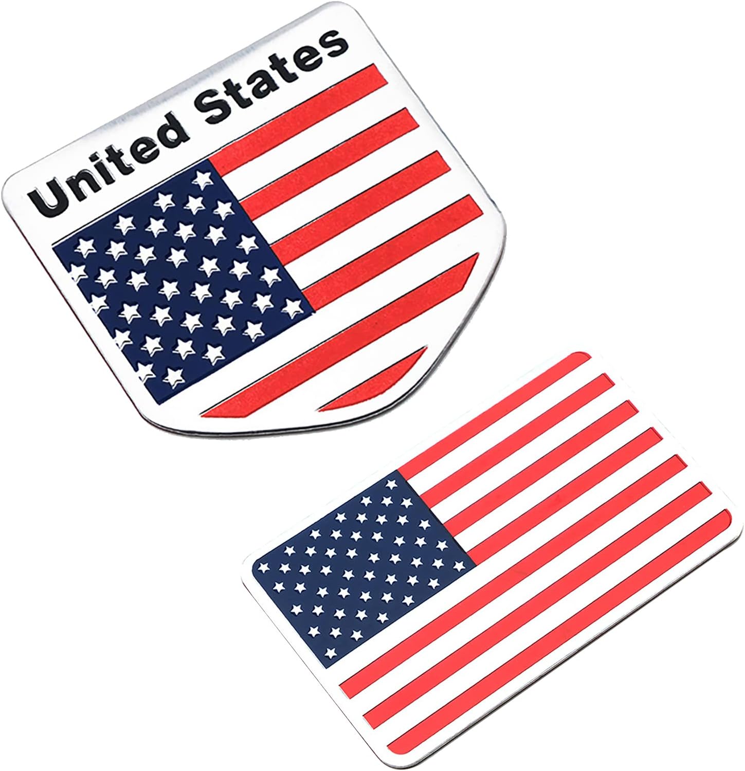 2 Pack Alloy American Flag Car Decal Sticker Premium Aluminum United States Emblem