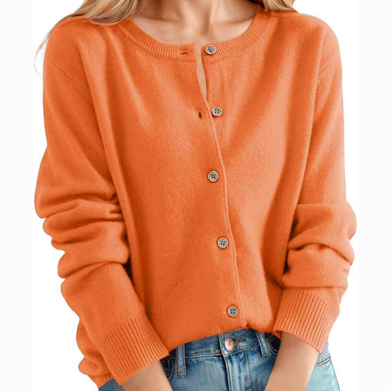 Cappotto di Maglia Classico con Bottoni, Maglione Corto in Lana con Scollo Rotondo, Cardigan Elegante e Leggero, Maglione da Donna in Maglia