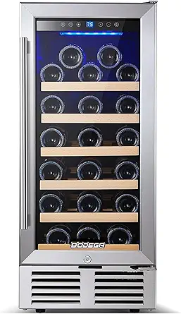 BODEGA 15 Inch Wine Cooler Under Counter, 26 Bottles Mini Fridge Wine Cooler Refrigerator, with Double-Layer Glass Door,Temperature Memory and Digital Temperature Control,Built-in or Freestanding