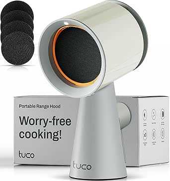 TUCO Portable Range Hood, Countertop Kitchen Exhaust Fan with 3 Speeds, 5-Layer Filter, Low Noise, Oil Cup, Air Purifier for Apartments, Dorms & Indoor BBQ - Grey