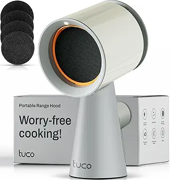 TUCO Portable Range Hood, Desktop Kitchen Exhaust Fan with 3 Speeds, Triple Filter Polymer, Aluminum & Carbon, Low Noise, Oil Collection Cup, Smoke Air Purifier for Indoor BBQ, Hot Pot and RV Kitchens