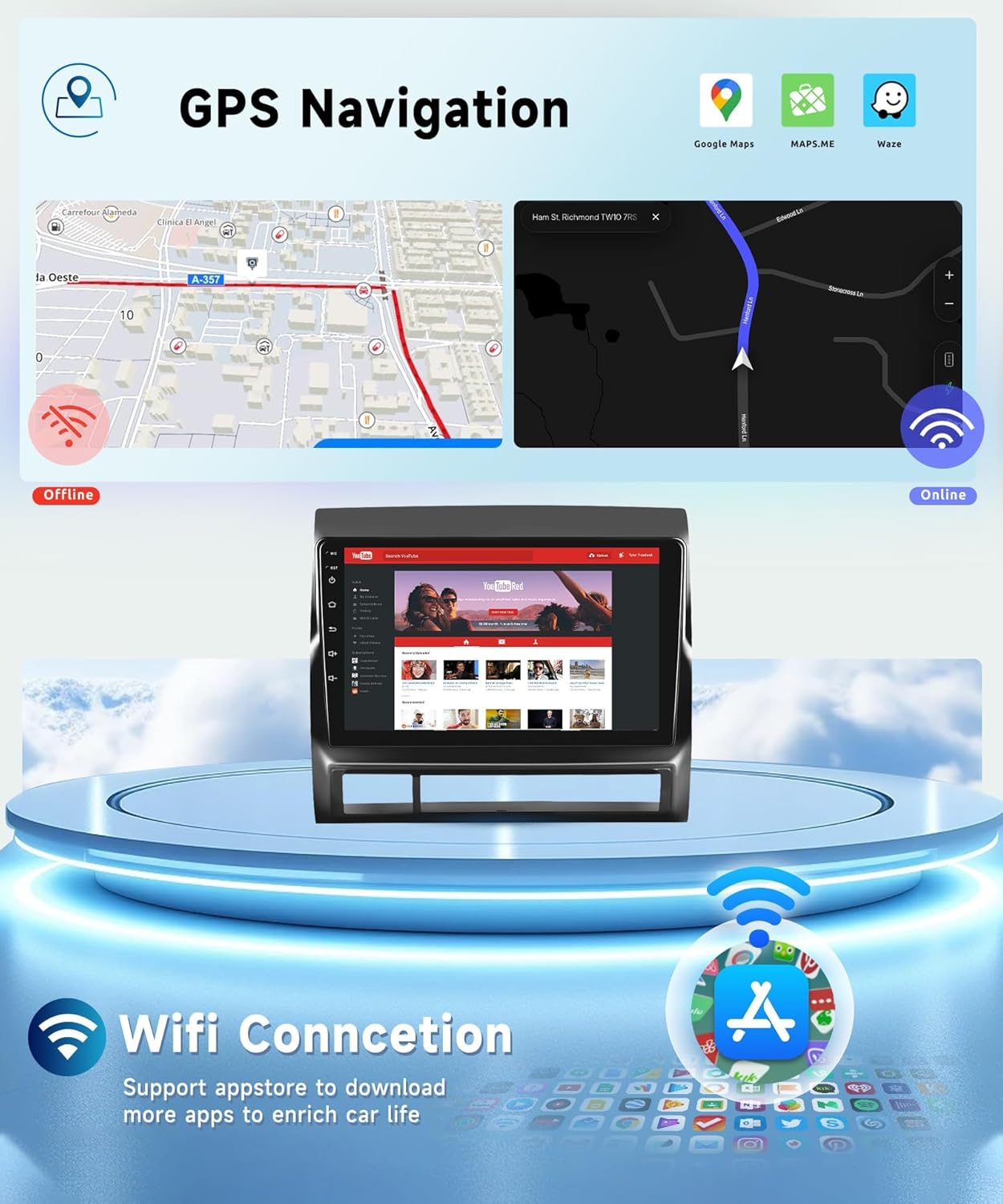 8 CORE 4G+64G Car Radio for Toyota Tacoma 2005-2013 with Wireless CarPlay/Android Auto, Podofo 9 Inch 1280 * 720P IPS Touch Screen Stereo Android 13 GPS WiFi Bluetooth DSP SWC + HD Backup Camera