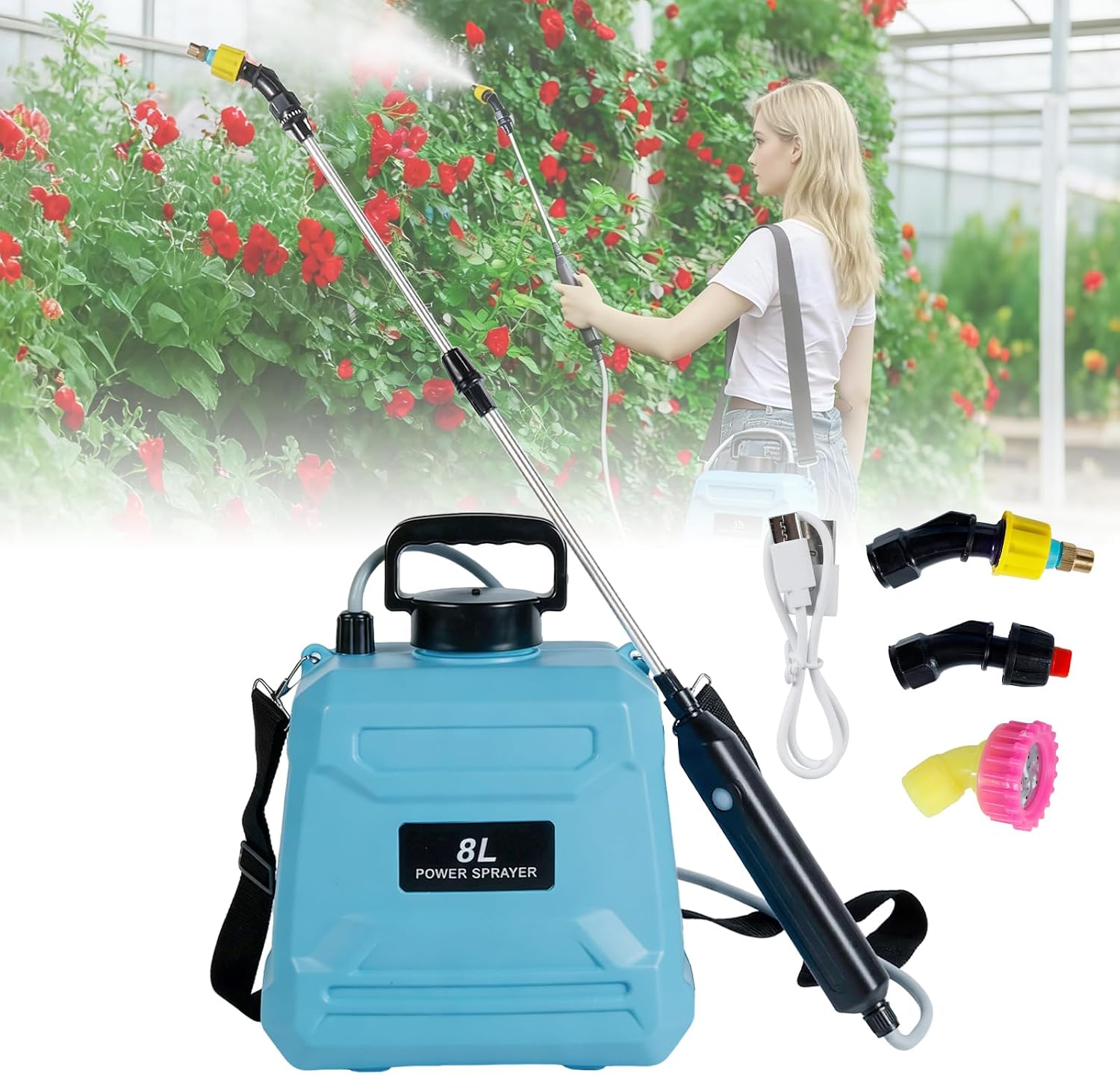 Sprayerr W&H 8L Electric Garden Sprayer with 3 Mist Nozzles | Battery Powered ...