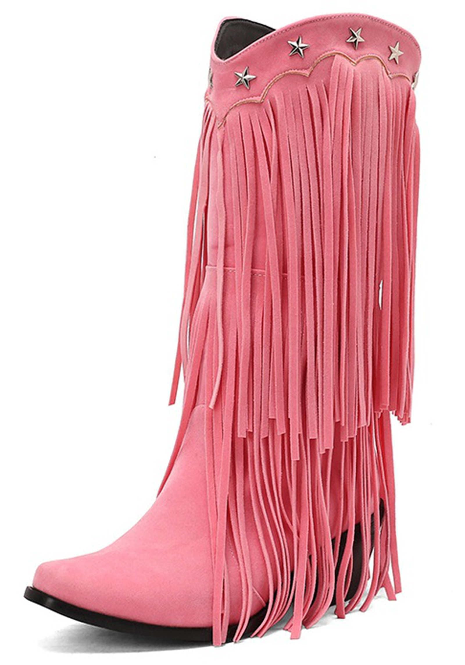 Fringe Boots Women Western Mid Calf Cowboy Cowgirl Booties