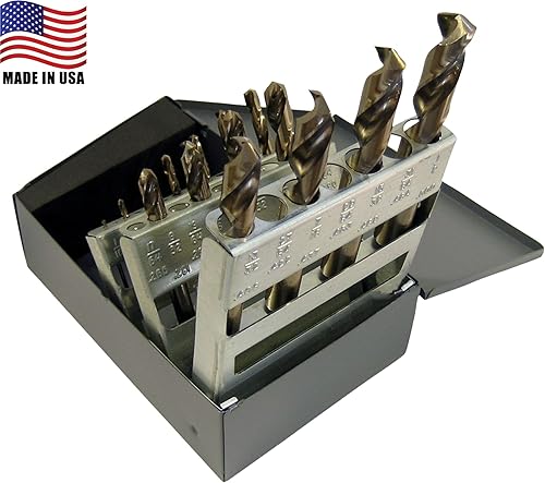 Miniatura 2 de Chicago Latrobe Serie 559 Juego de brocas de acero cobalto de longitud corta en caja de metal, acabado de óxido de oro, punta dividida de 135