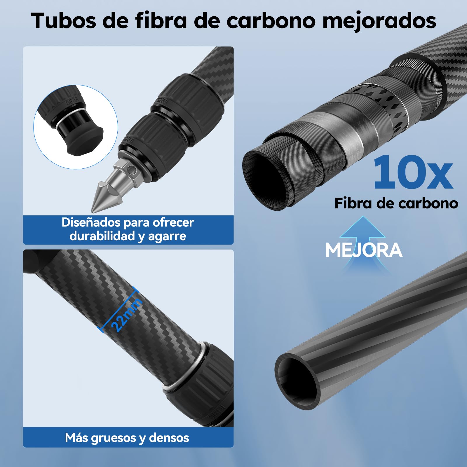 SIRUI 26,6" Mini Trípode para Cámara, Trípode de Carbono Portátil con Tubo de Extensión, Trípodes de Mesa Solo 0.7 kg y Soporte 15 kg para Escritorio y Viaje - AM-223S+SL-100S