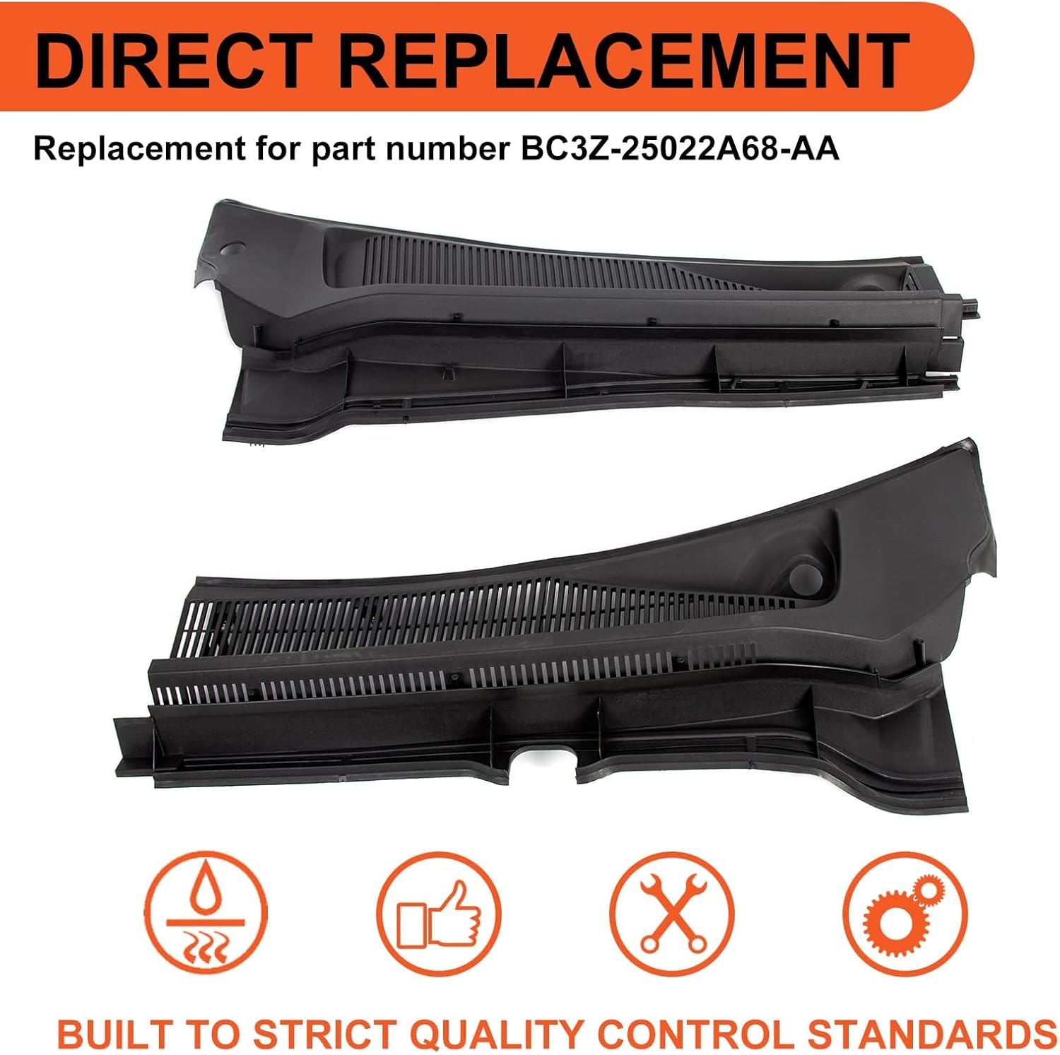 ECOTRIC Windshield Wiper Cowl Vent Grille Cover Panels Kit Compatible with 2011-2016 F250 F350 F450 F550 Black Both Driver and Passenger Side