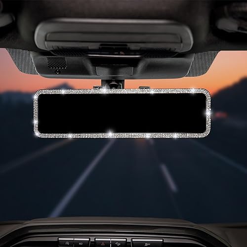 JOYTUTUS Espejo retrovisor, universal de 11.81 pulgadas, accesorios panorámicos de retrovisor con diamantes de imitación brillantes, borde de