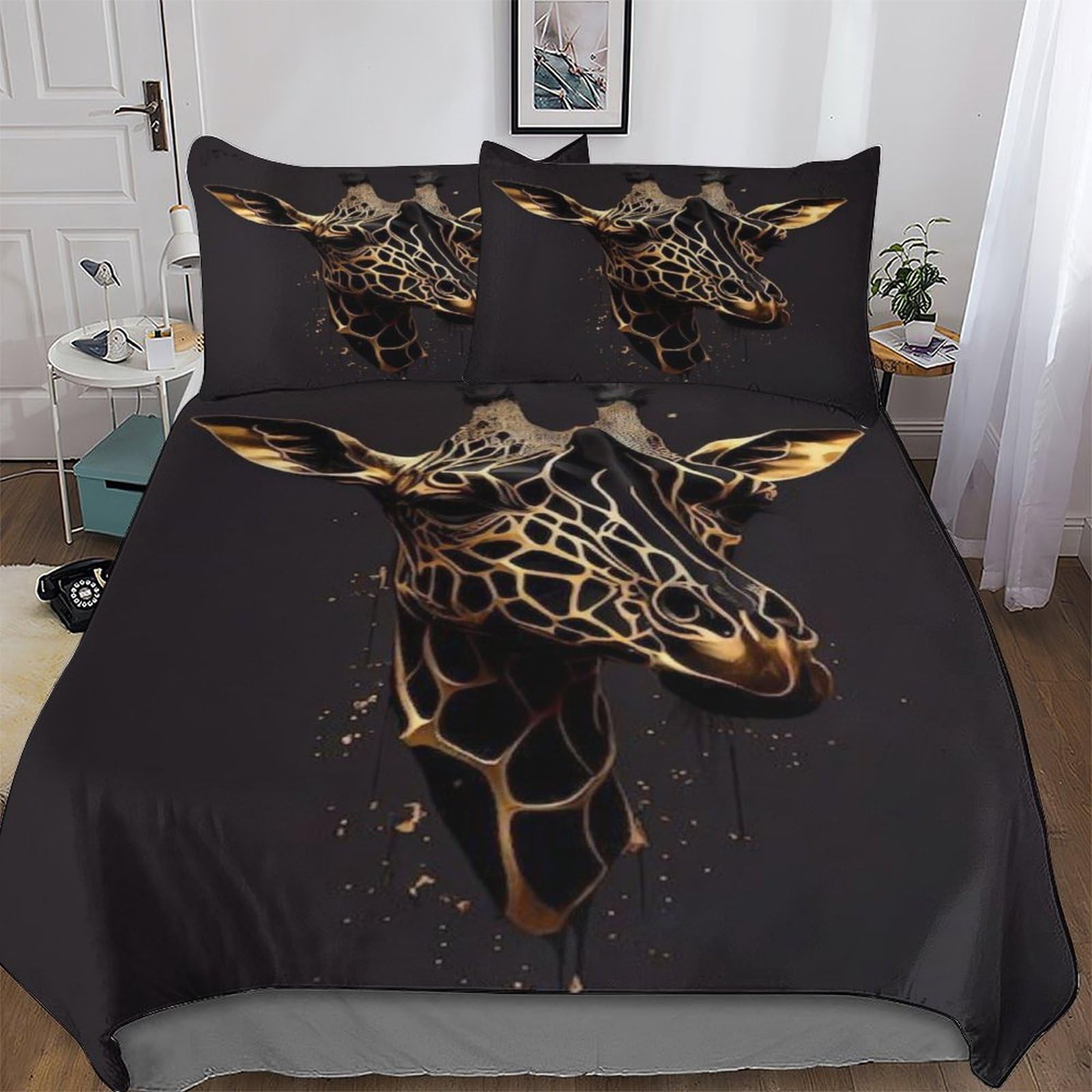 GFTTTFG Giraffe Duvet Cover Print Bedding Comforter Cover for Boys And Girls Soft Microfiber Quilt Cover 3 Piece with Pillowcase Double (200x200cm)