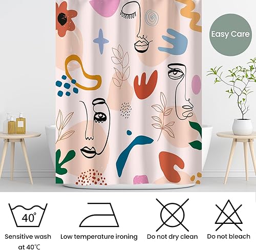 Miniatura 30 de LIVILAN Cortina de ducha de cara abstracta, cortina de ducha moderna, juego de cortinas de ducha con 12 ganchos, cortina de ducha contemporánea