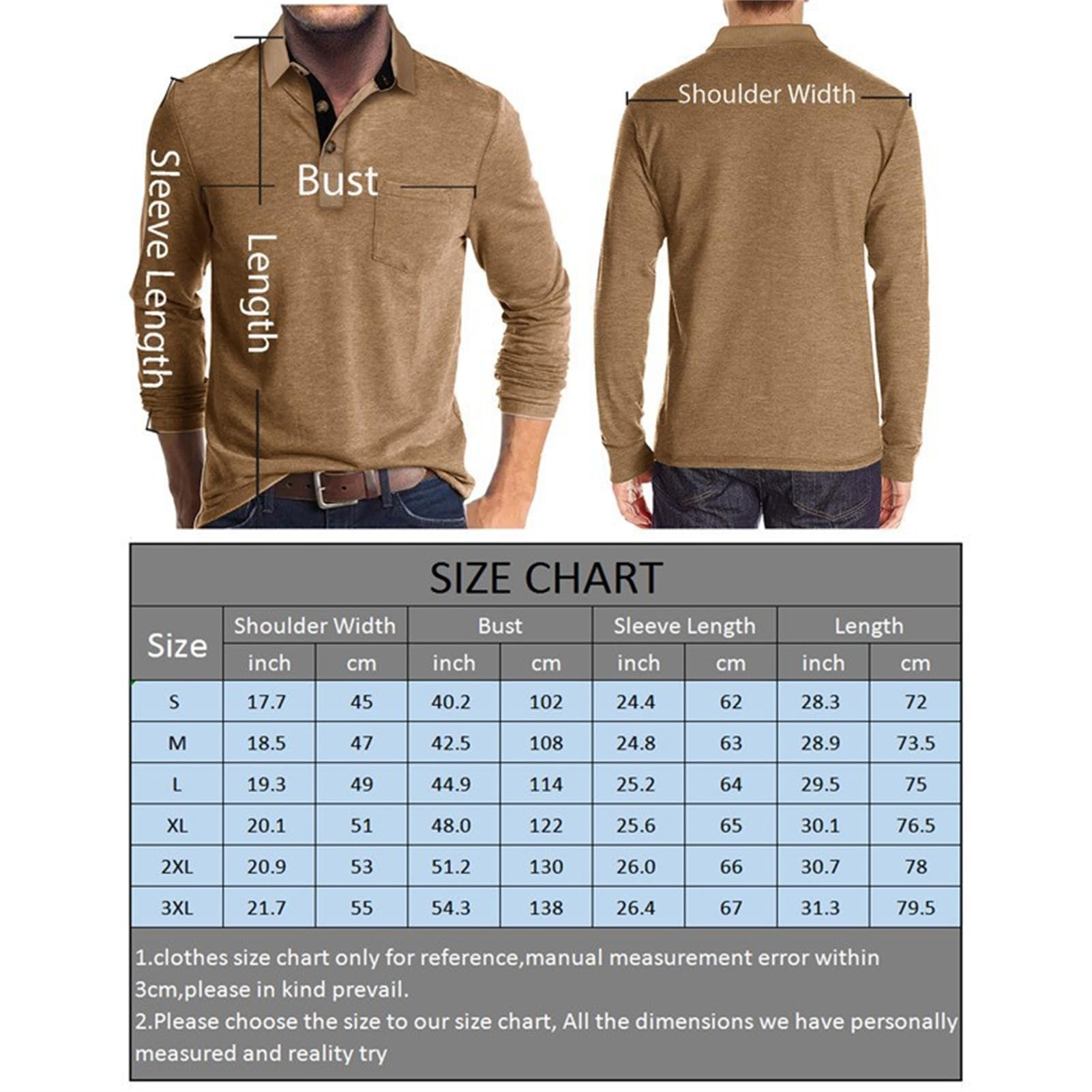 Polo de manga larga para hombre, estilo casual, a la moda, clásica, de algodón, camisa clásica de manga larga con botones