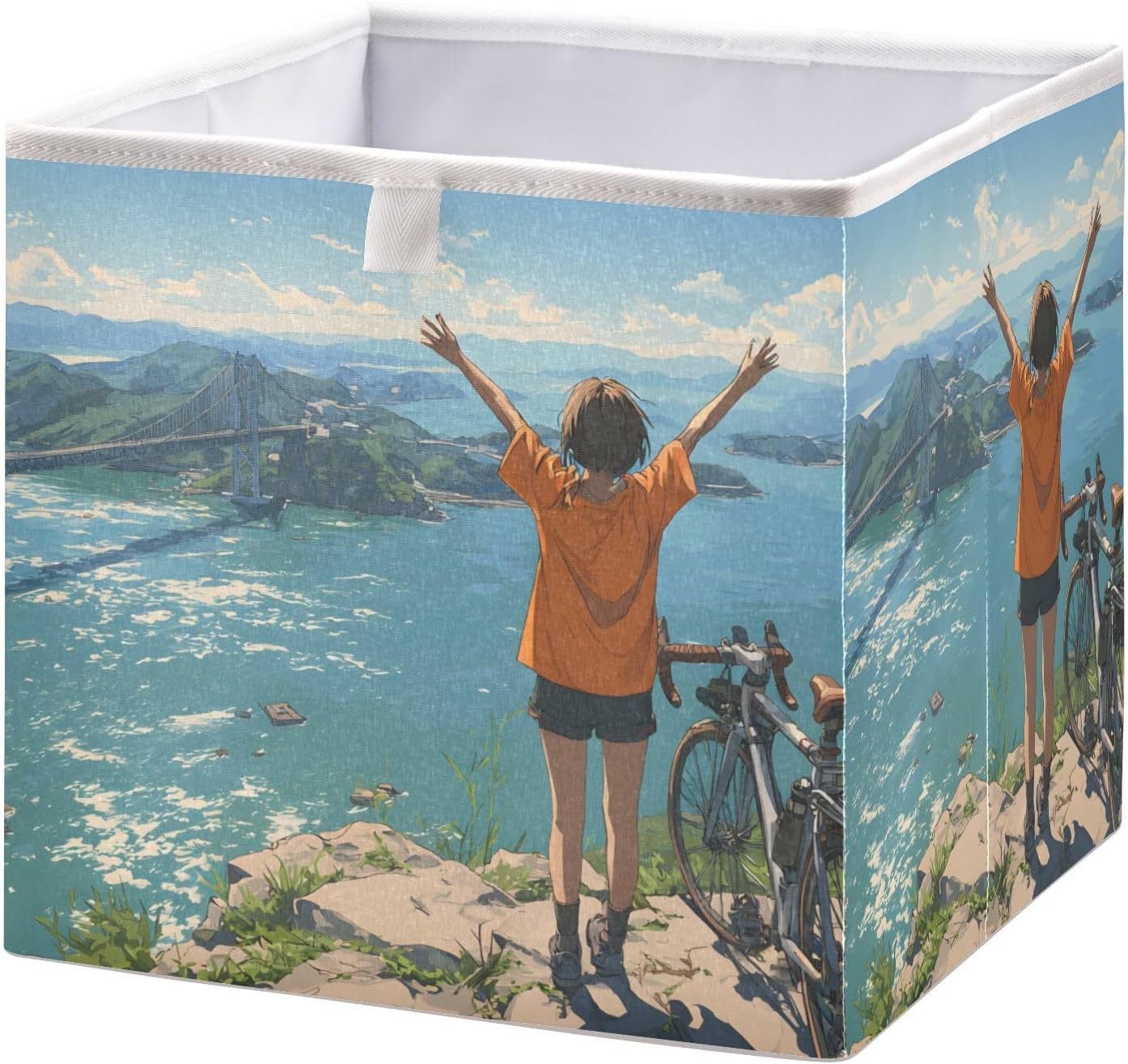 Women Anime Bridge Storage Bins for Organizing, Foldable Organizer Cubes Boxes Sturdy Fabric Storage Basket