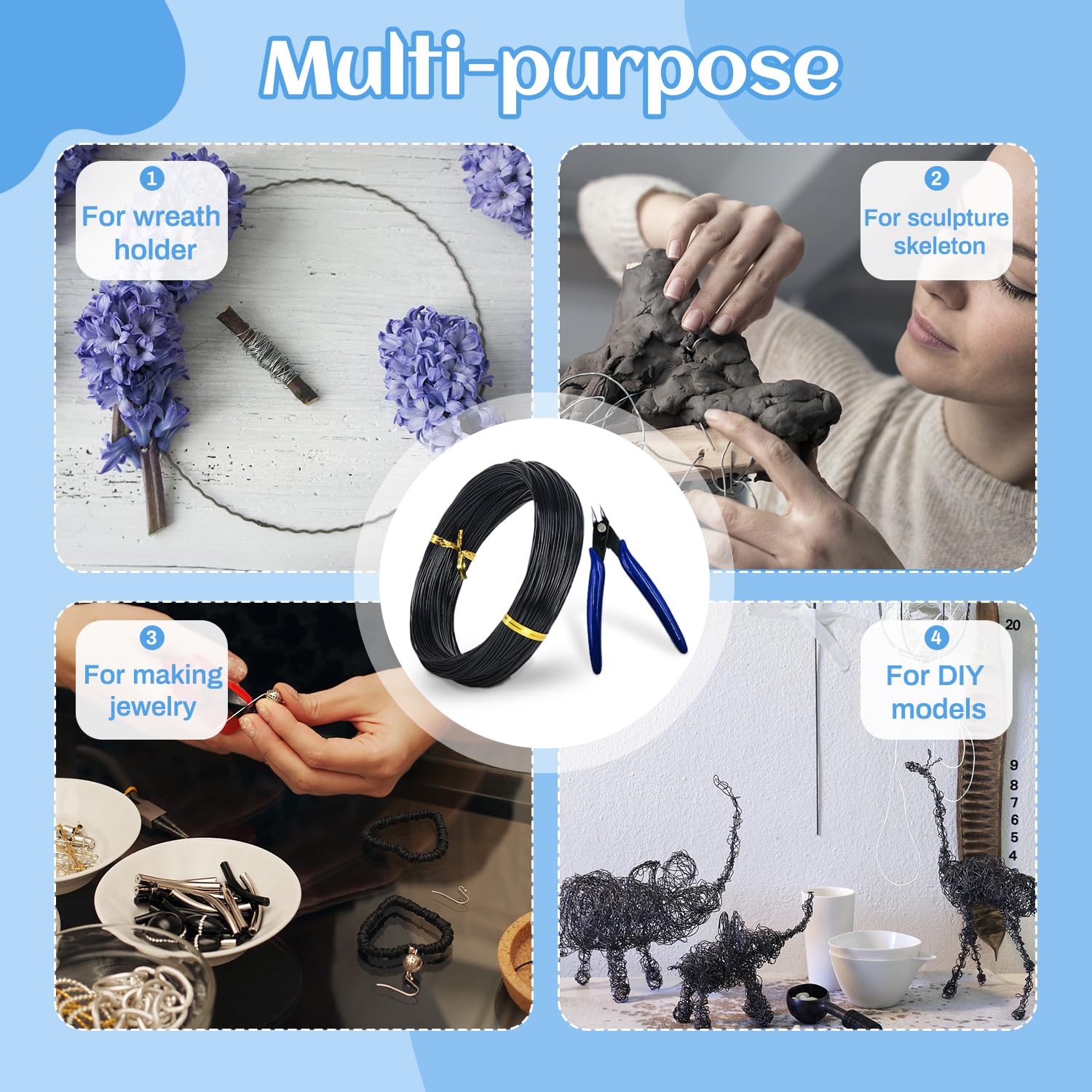 Filo Di Alluminio Nero 1 Mm X 50 M Per Artigianato - Con Tronchesi Per Bigiotteria, Bonsai, Modellismo E Sculture - Foto 4